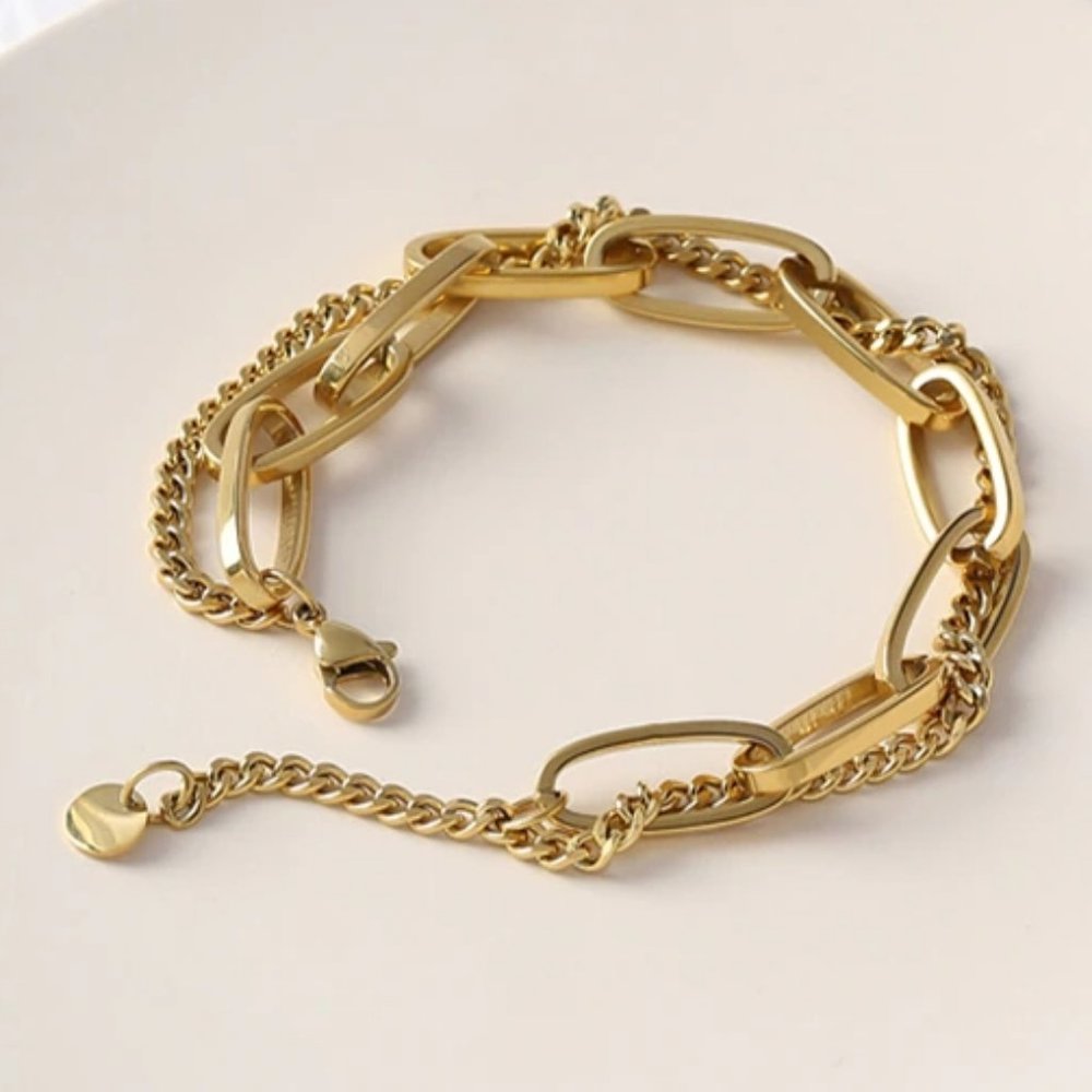 NEW 18K Gold Plated Chunky Link Chain Bracelet - Picture 1 of 3